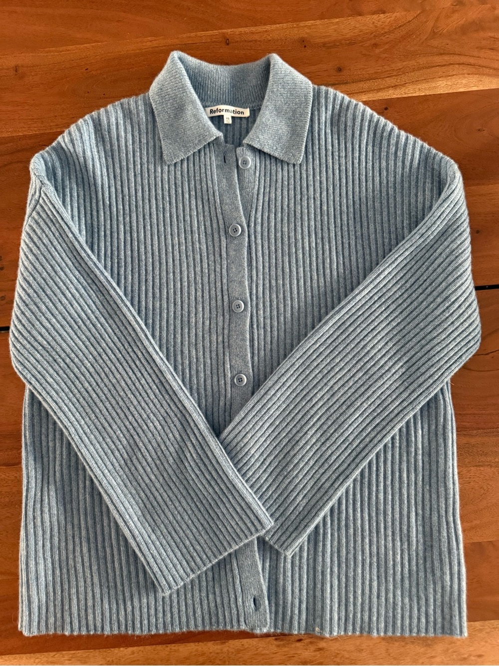 NWOT Reformation Sky Blue Ribbed Button-Down Cardigan - Picture 5 of 5